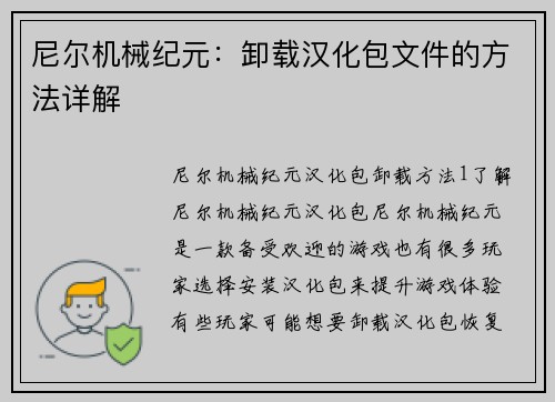 尼尔机械纪元：卸载汉化包文件的方法详解